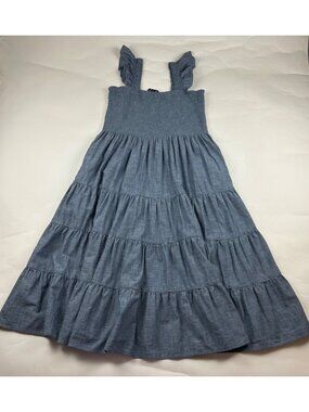 Lands End Dark Blue Chambray Smocked Bodice Maxi Dress XL